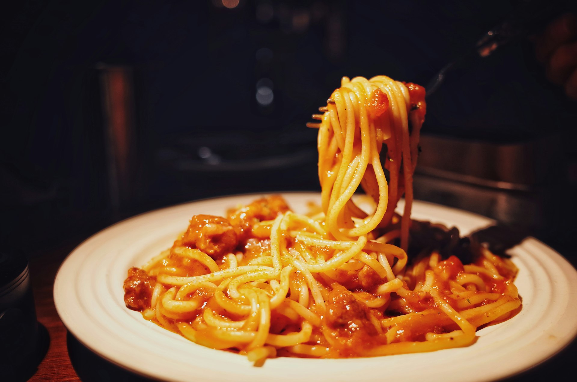 spaghetti on white ceramic plate